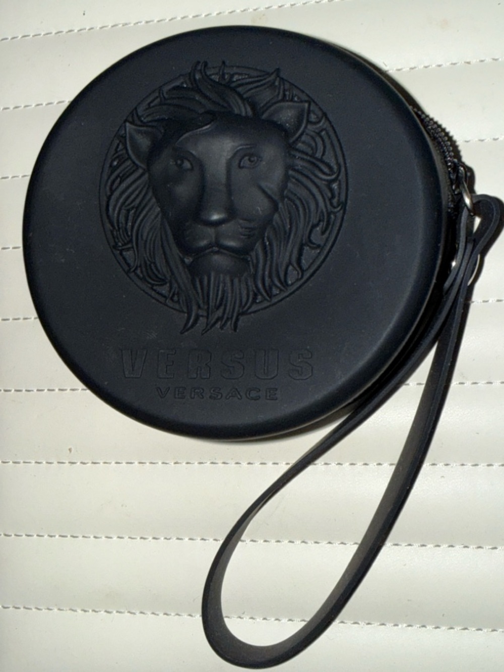 Versus Versace Black Round Lion Embossed Wristlet Card Holder
